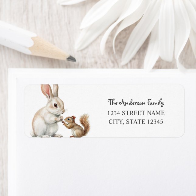 Bunny Squirrel Returadress Etikett (Insitu)