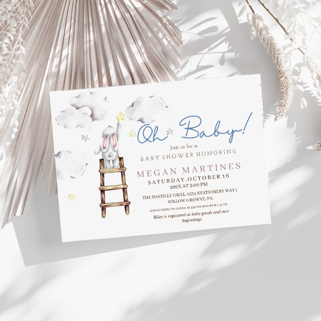 Bunny Star Watercolor Elegant Boy Shower Inbjudningar (Skapare uppladdad)