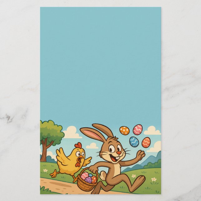 Bunny Steals Eggs från Chicken Påsk Design Funy Brevpapper (Framsida)