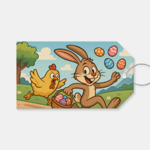 Bunny Steals Eggs från Chicken Retro Stil Påsk Presentetikett