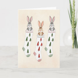 Bunny Stockings Watercolor jul Kort