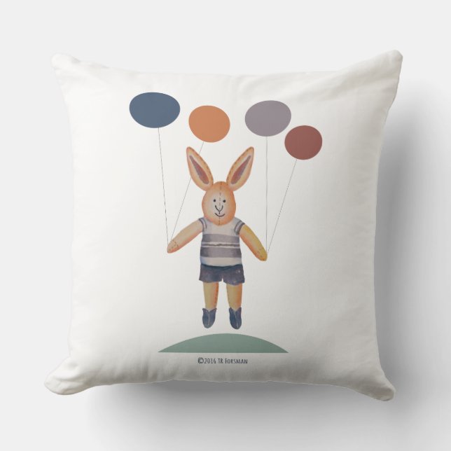 Bunny (stoppad leksak) pojke med ballonger kudde (Framsida)