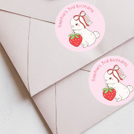 Bunny Strawberry Pink Birthday Runt Klistermärke
