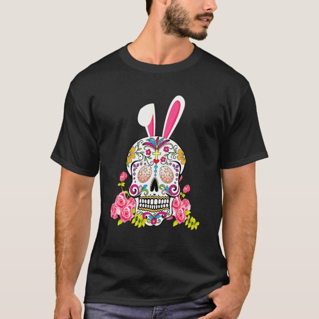 Bunny Sugar Skull Glad påsk Matching Mexican Sk T Shirt (Framsida)