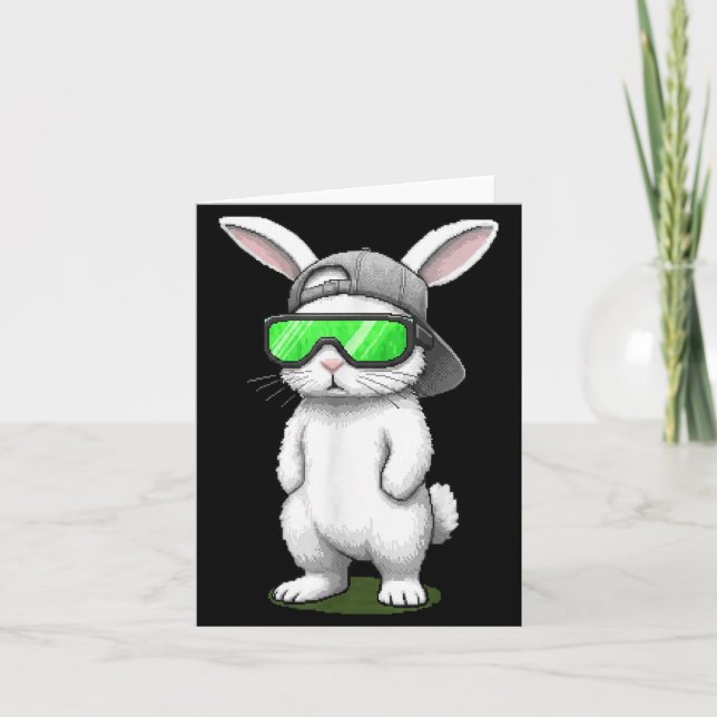 Bunny sunglasses cap cool rabbit pixel easter day kort (Framsida)