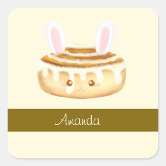 Bunny Sweet Dessert Cinnamon Bun Fyrkantigt Klistermärke