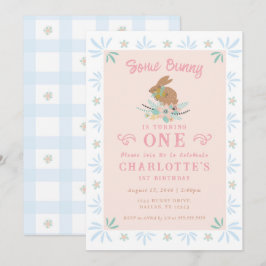 Bunny Sweet Rosa Blue Kid Första födelsedag Party Inbjudningar