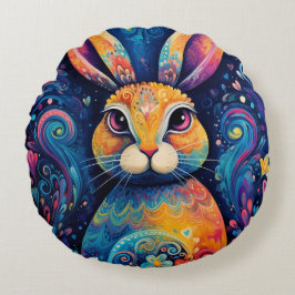 Bunny swirls and hearts Blue Rund Kudde