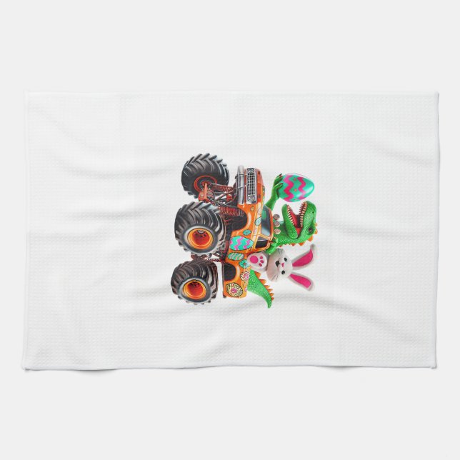 Bunny T-rex Easter Monster Truck Dino Funny Boys K Kökshandduk (Horisontell)