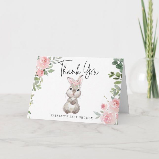 Bunny Tack, ditt kort med Rosa Flowers (Framsida)