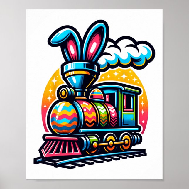 Bunny Tåg Railroad Påskägg Kids Småbarn Boys Poster (Framsidan)