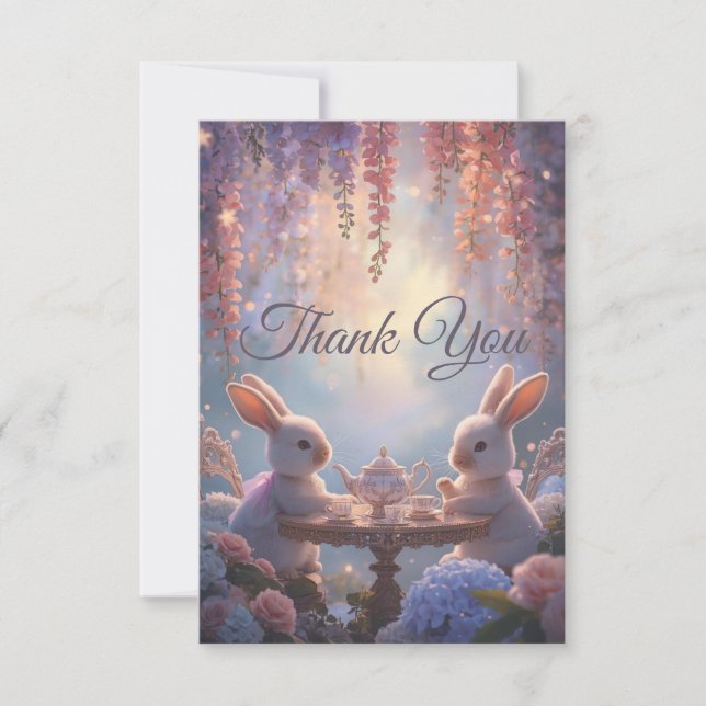 Bunny Tea Party Thank You Cards – Whimsical Fairy Tack Kort (Framsida)