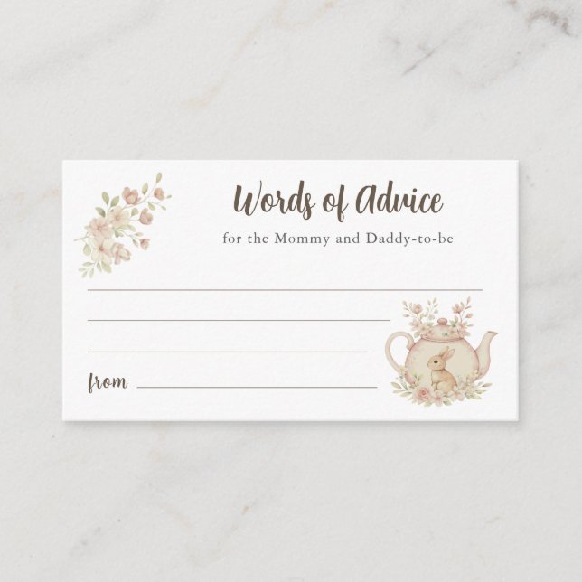 Bunny Teapot Baby Shower Words of Advice  Tilläggskort (Framsida)