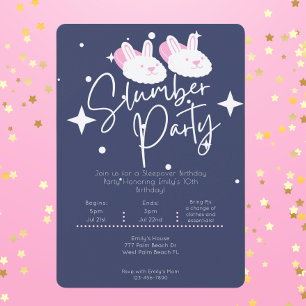 Bunny Tofflor Slumber Party Sleepover Birthday Inbjudningar