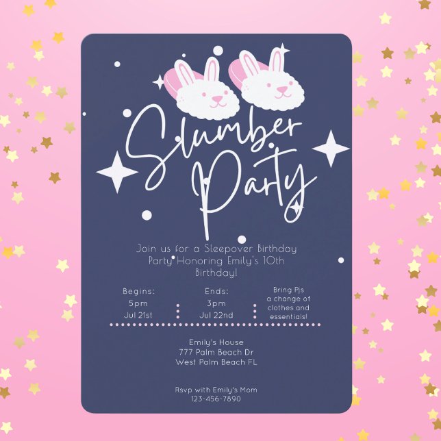 Bunny Tofflor Slumber Party Sleepover Birthday Inbjudningar (Skapare uppladdad)