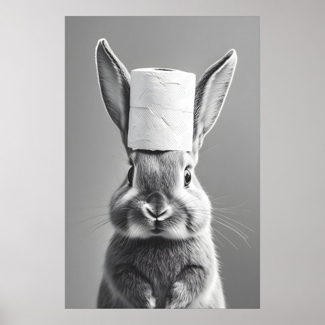 Bunny Toilet Paper Roll Bathroom Print, Funny Poster (Framsidan)