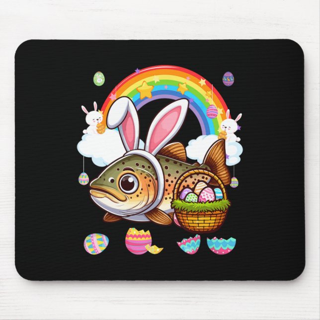 Bunny Trout Fish Påsk Hunting Eggs Basket Colorf Musmatta (Framsidan)