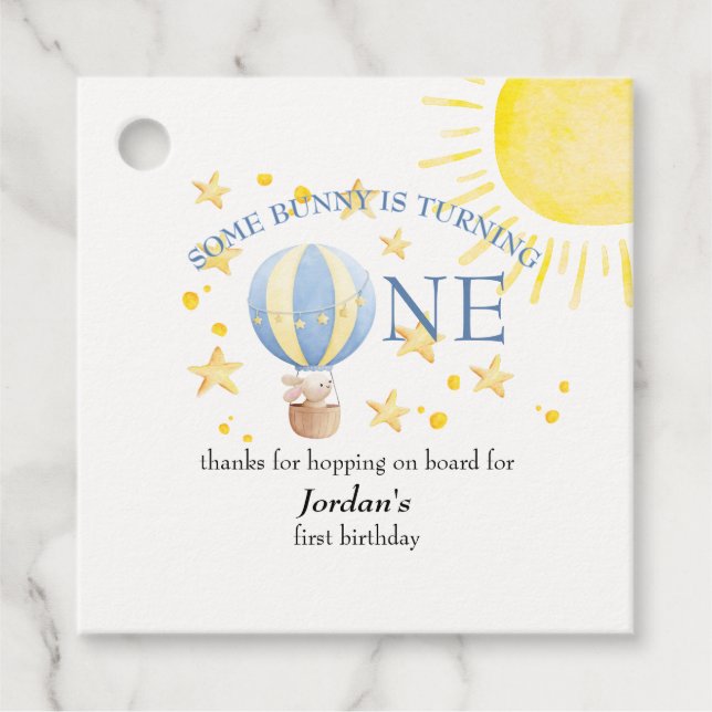 Bunny Turning en runt Sol Boys 1:a födelsedag Gåvor Etiketter (Framsida)
