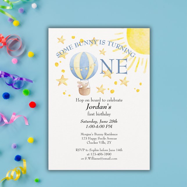 Bunny Turning en runt Sol Boys 1:a födelsedag Inbjudningar (Skapare uppladdad)
