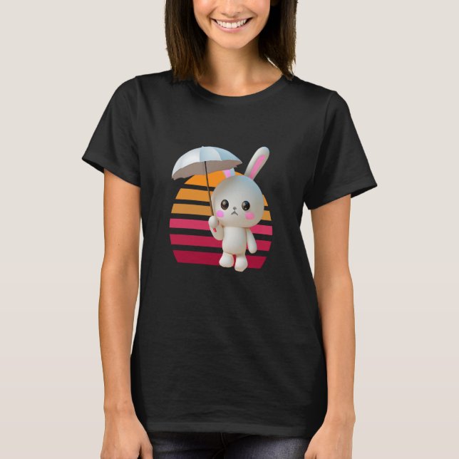 Bunny Umbrella Sunset T Shirt (Framsida)