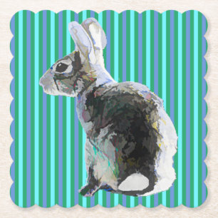 Bunny Underlägg med Stripe Background Blue Papper