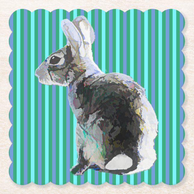 Bunny Underlägg med Stripe Background Blue Papper (Framsida)