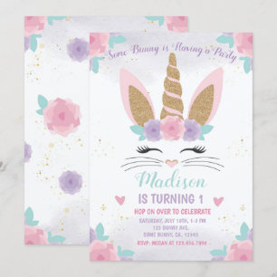 Bunny Unicorn Birthday bjudande, Bunny Birthday Inbjudningar
