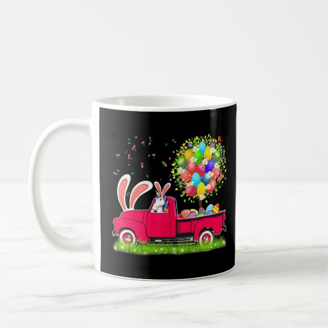 Bunny Unicorn Riding Pickupa Lastbil Påskäggen Trä Kaffemugg (Vänster)