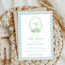 Bunny Vår Gingham Monogram Baby Shower Inbjudningar