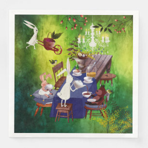 Bunny Vår Party i Forest-Animal Illustration Pappersservett
