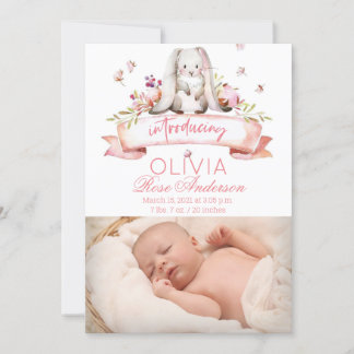Bunny Vattencolor Girl Birth-meddelande Inbjudningar
