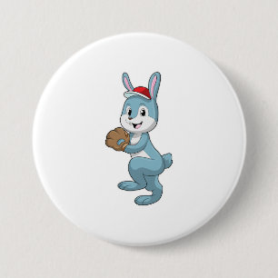 Bunny vid Baseball med baskiska handskar Knapp