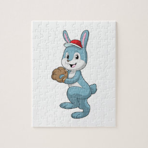 Bunny vid Baseball med baskiska handskar Pussel