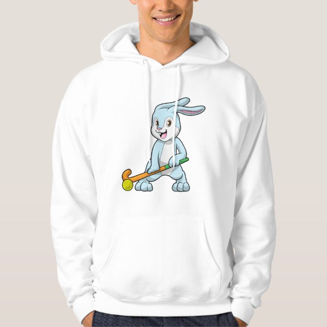 Bunny vid Fält hockey med Hockey stick Hoodie (Framsida)