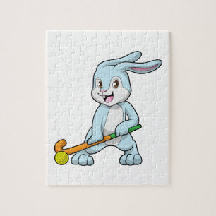 Bunny vid Fält hockey med Hockey stick Pussel