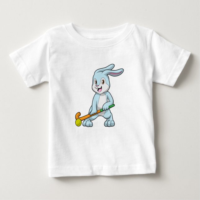 Bunny vid Fält hockey med Hockey stick T Shirt (Framsida)