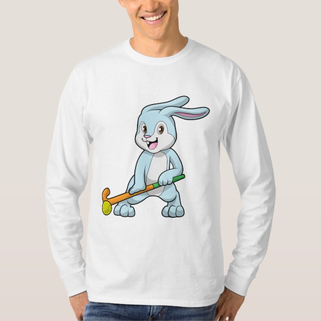 Bunny vid Fält hockey med Hockey stick T Shirt (Framsida)