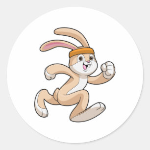 Bunny vid Running med Headband Runt Klistermärke