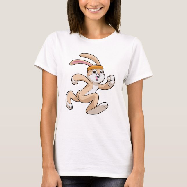 Bunny vid Running med Headband T Shirt (Framsida)