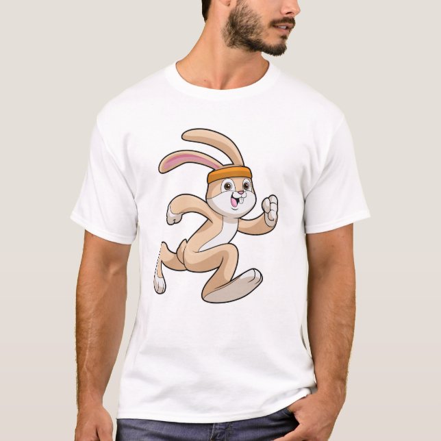 Bunny vid Running med Headband T Shirt (Framsida)