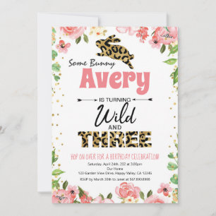 Bunny Vild & Three Girl 3 Birthday-inbjudan