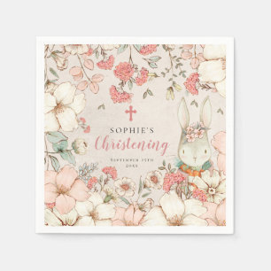 Bunny Vintage Blommigt Foliage Girl Christening Pappersservett