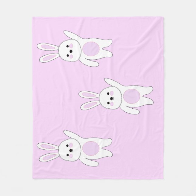 Bunny. Vit och rosa. Fleecefilt (Framsidan)