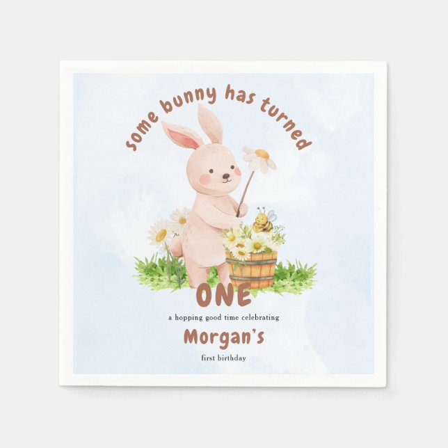 Bunny vrider en kute Baby-kanin 1:a födelsedagen Pappersservett (Framsidan)
