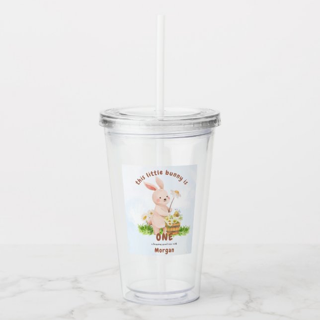 Bunny vrider en kute Baby-kanin 1:a födelsedagen Take Away Mugg (Framsida)