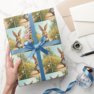 Bunny Walking med blomman Basket Presentpapper