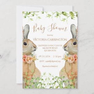 Bunny Watercolor Blommigt Rosa Girl Baby Shower In Inbjudningar