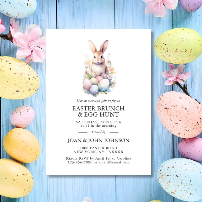 Bunny Watercolor Eggs Påsk BRUNCH & HUNT Inbjudningar (Bunny Watercolor Eggs Easter BRUNCH & HUNT Invitation)