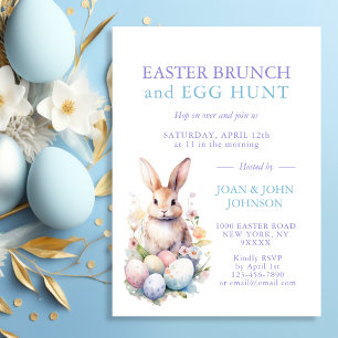 Bunny Watercolor Eggs Påsk BRUNCH & HUNT Inbjudningar