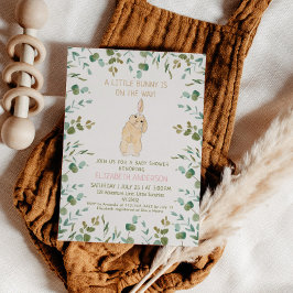 Bunny Watercolor Eucalyptus Rosa Baby Shower Inbjudningar